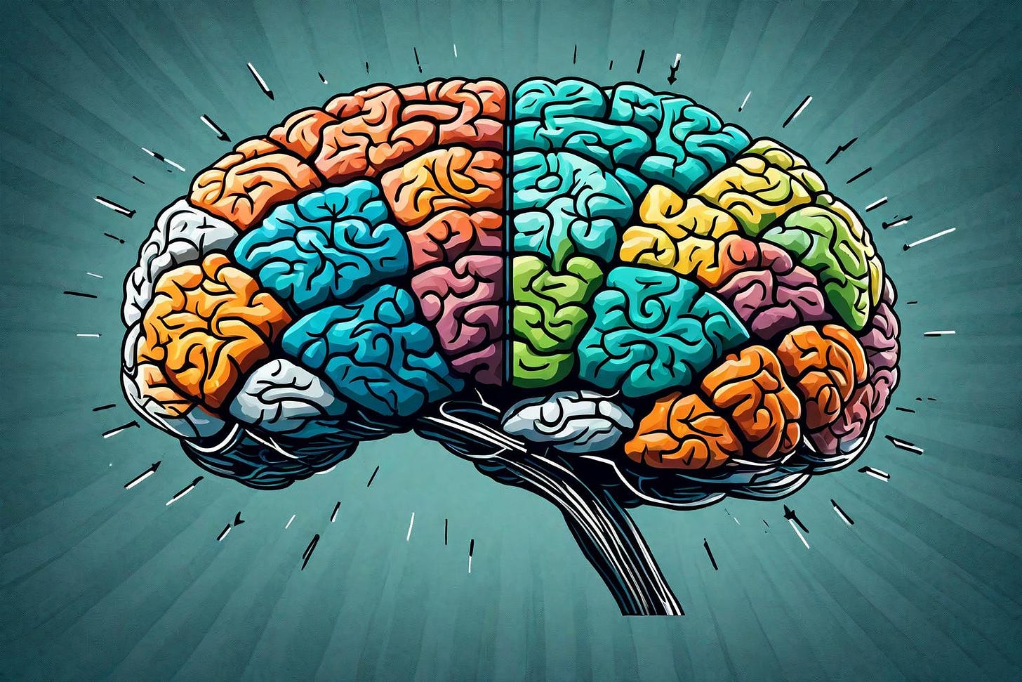 A brain divided into sections, with one side representing the rapid, fragmented information from short-form videos and the other representing the deeper, analytical thinking fostered by critical thinking.