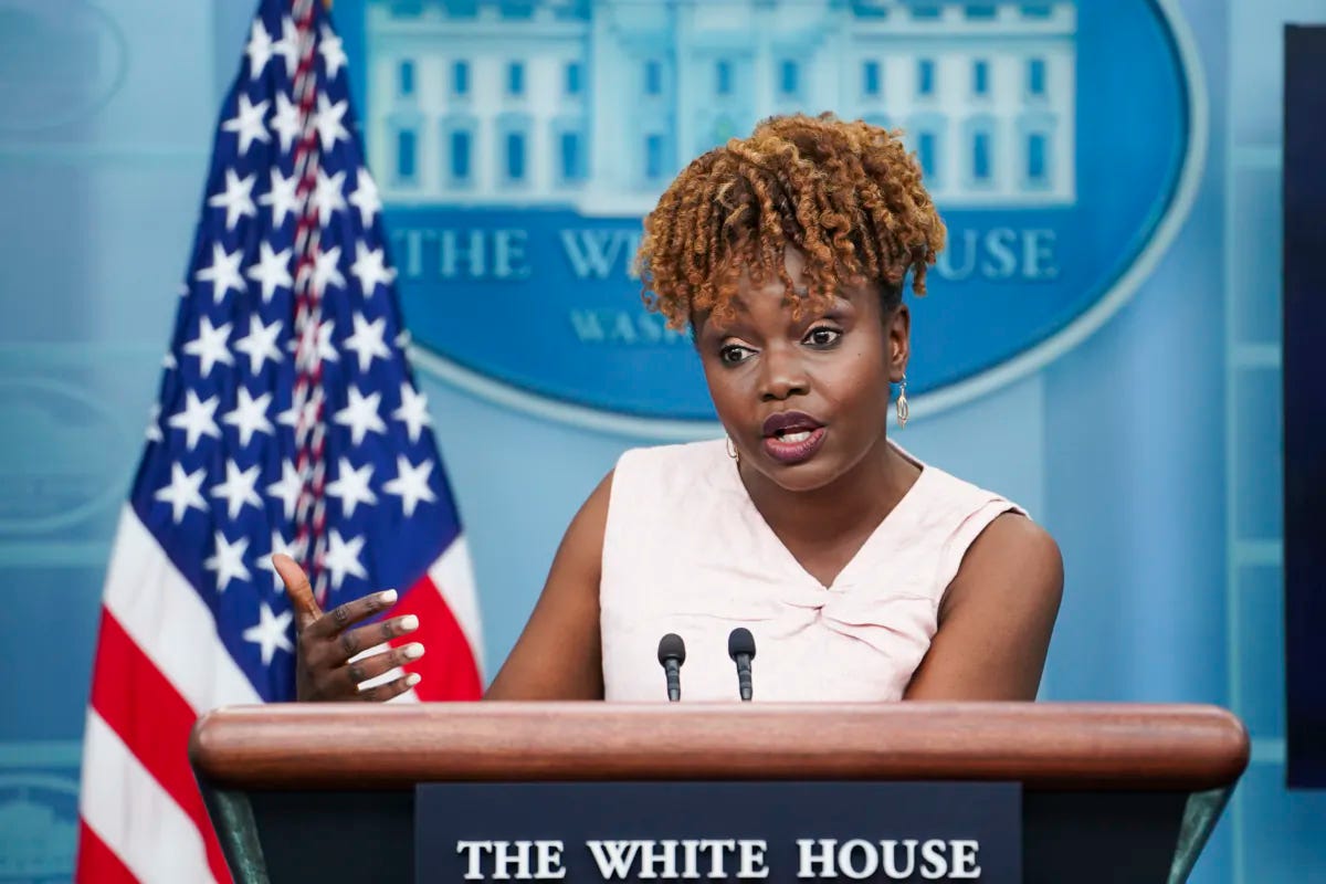 White House Press Secretary Karine Jean-Pierre speaks during a press briefing at the White House in Washington on July 5, 2023. (Madalina Vasiliu/The Epoch Times)