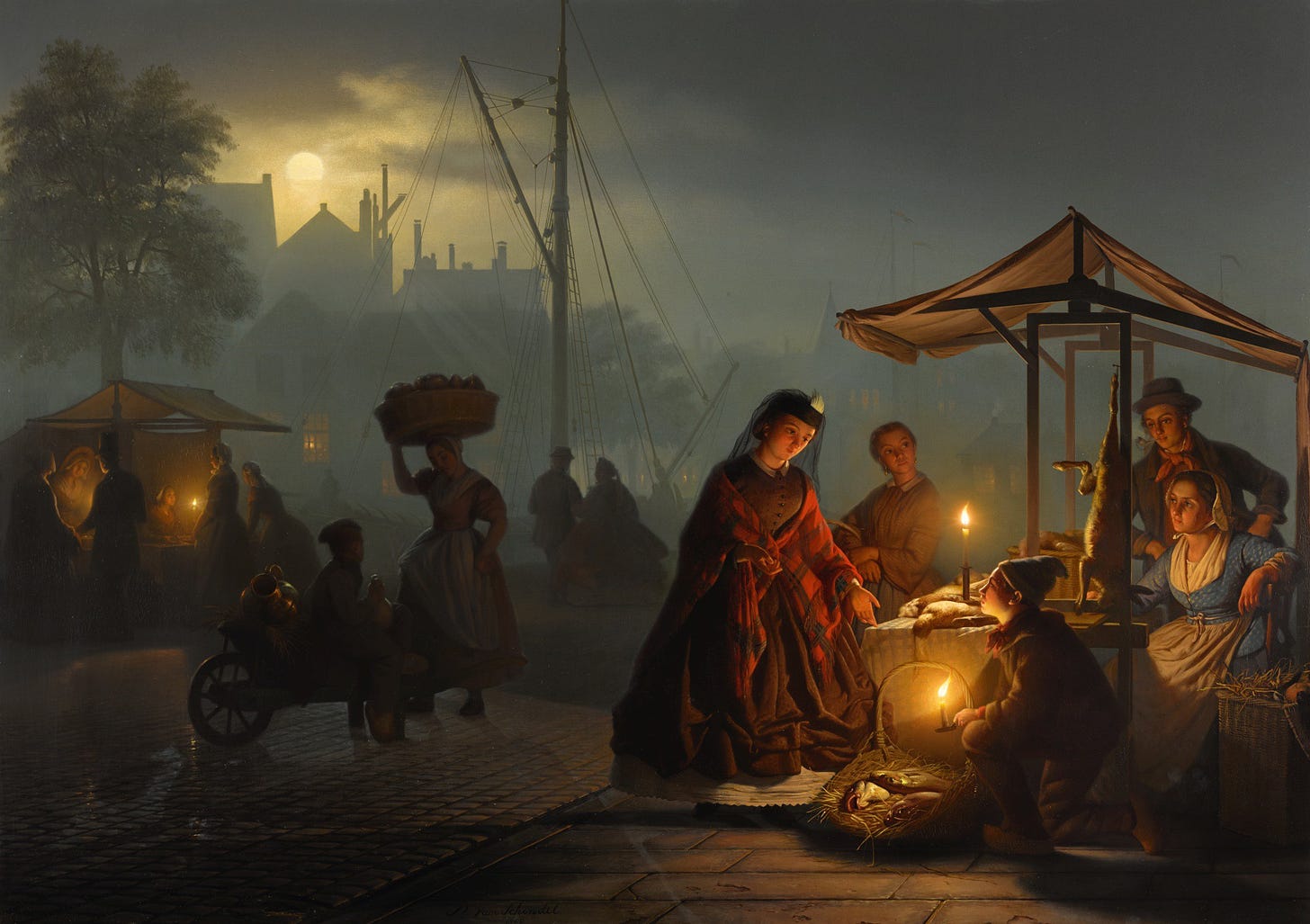 PETRUS VAN SCHENDEL | Market in Amsterdam by Moonlight | 19th Century  European Paintings | 19th Century Ptgs | Sotheby's