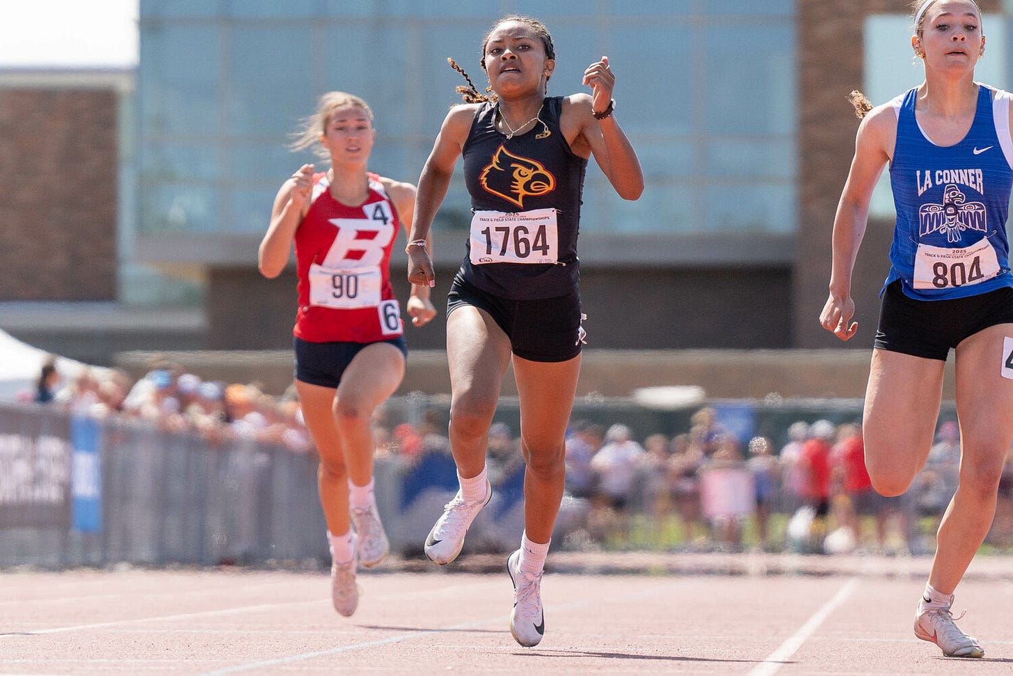 Winlock’s Victoria Sancho competes in the 2B girls 200 meter dash on the final day of the 1B/ 2B/1A State Track and Field Championships at Zaepfel Stadium in Yakima on Saturday, May 31. Winlock’s Victoria Sancho competes in the 2B girls 200 meter dash on the final day of the 1B/ 2B/1A State Track and Field Championships at Zaepfel Stadium in Yakima on Saturday, May 31.