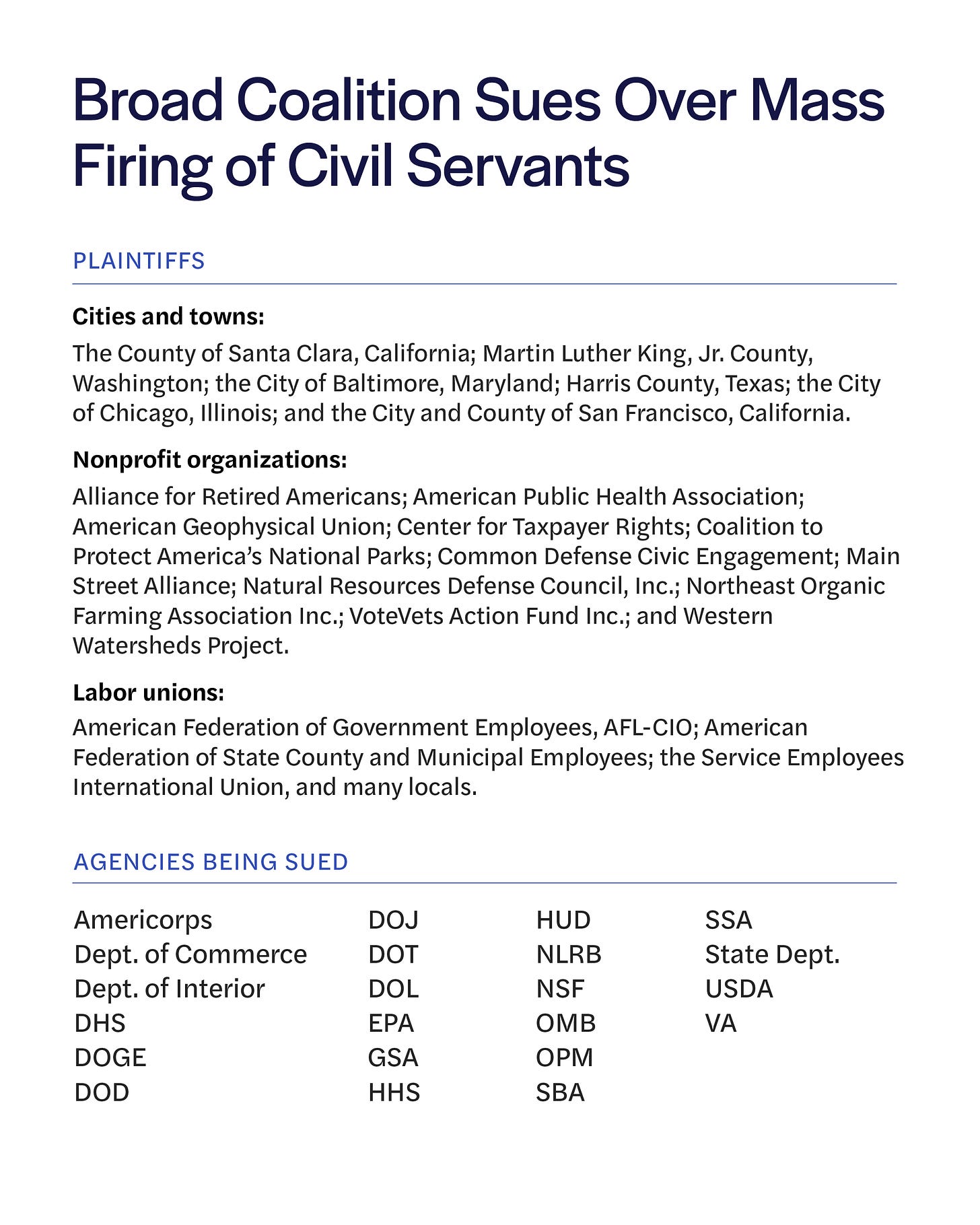 Broad Coalition Sues Over Mass Firing of Civil Servants