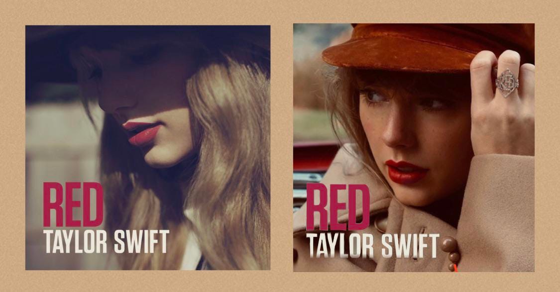 A little side by side of the red covers with TV edited to look more like OG  : r/TaylorSwift