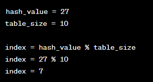 By taking the modulo of the hash value (27) with the table size (10), we get an index of 7. This index falls within the valid range of the hash table's array (0 to 9), so it can be used to determine the appropriate bucket to store or retrieve the key-value pair.