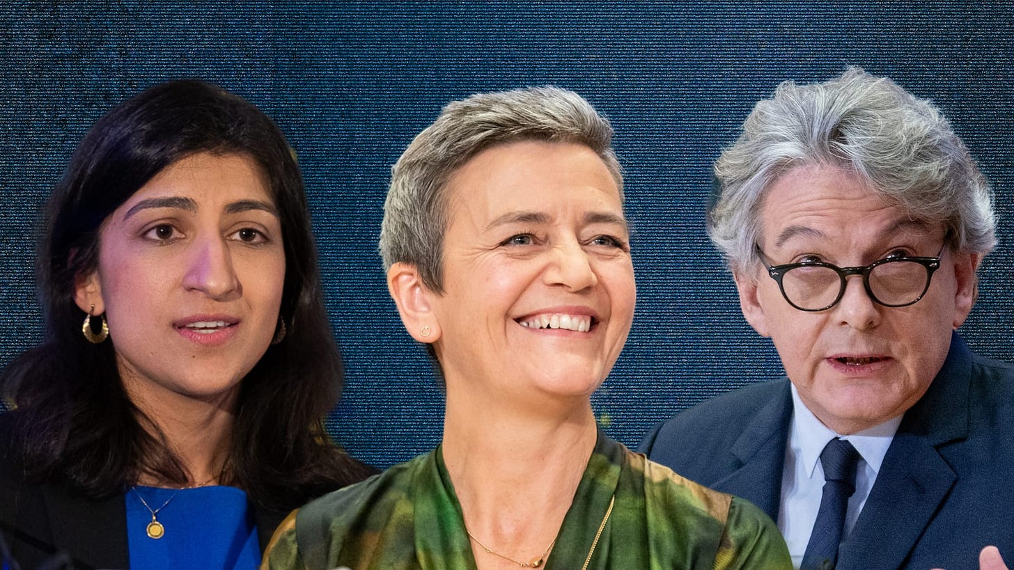 Lina Khan, Margrethe Vestager, and Thierry Breton