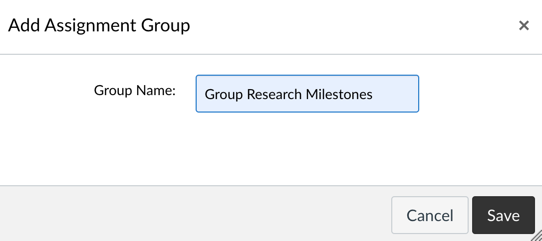 The "Add Assignment Group" dialog box, showing how to create a new group.