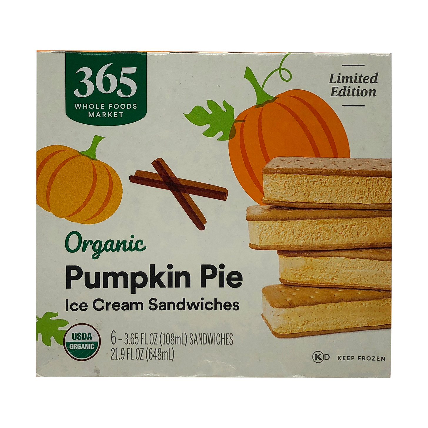 Organic Ice Cream Sandwiches, Pumpkin Pie, 6 Count, 21.9 fl oz at Whole  Foods Market