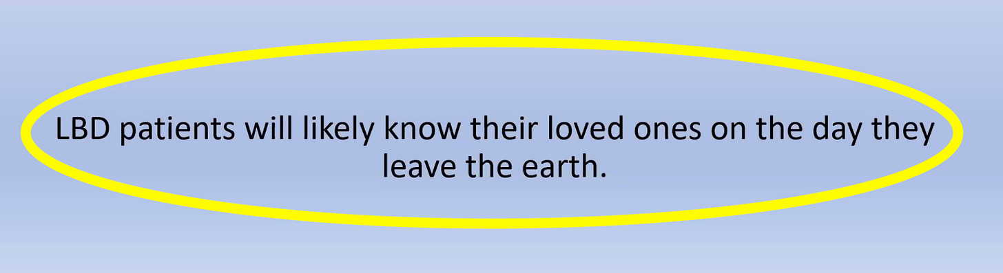 LBD patients will likely know their loved ones on the day they leave the earth.