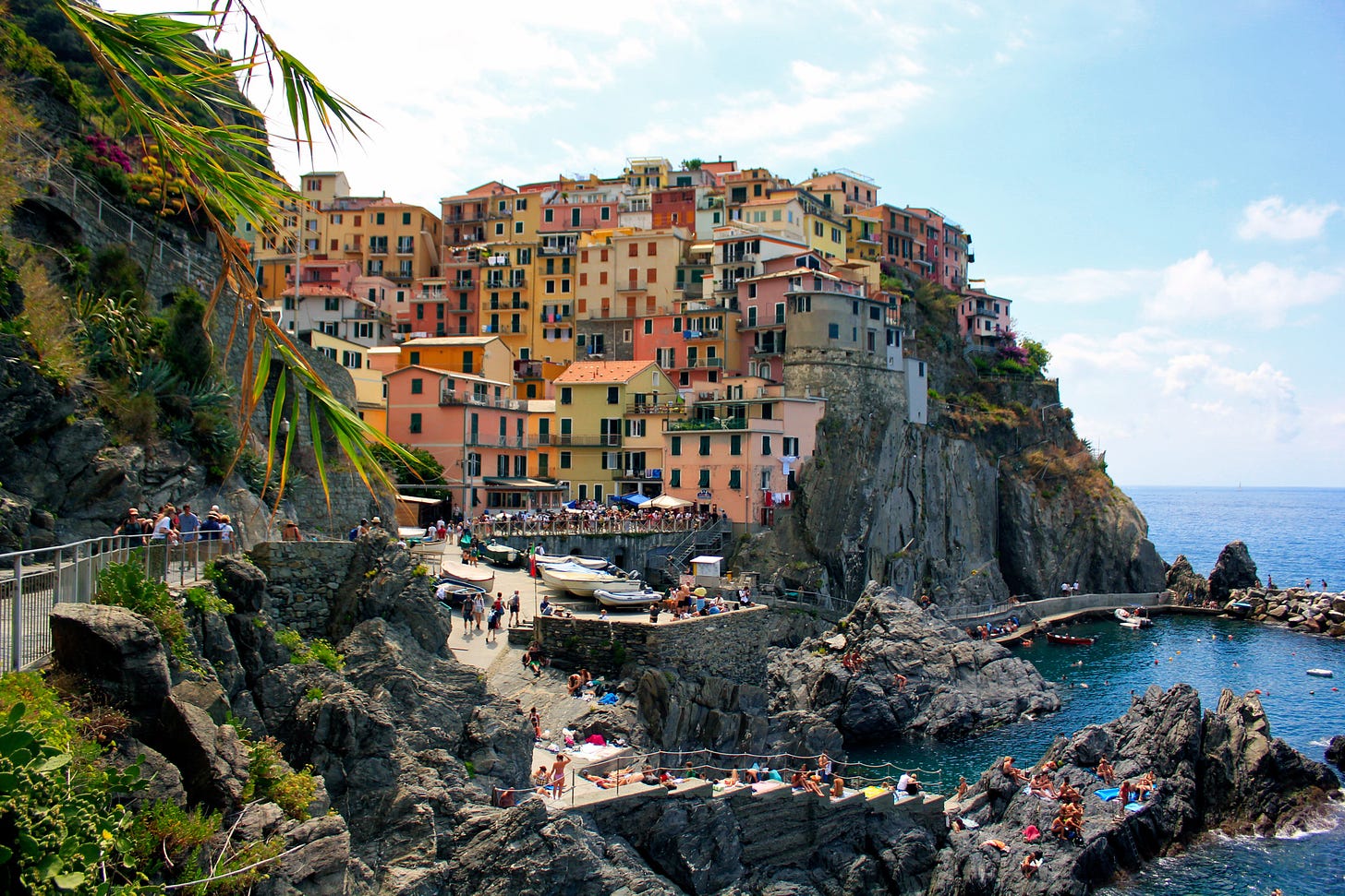 Manarola, Italy, another seaside city with colorful buildings.