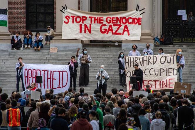 During a pro-Palestine demonstration on the campus of Harvard University, Cambridge, Massachusetts, on October 14, 2023. During a pro-Palestine demonstration on the campus of Harvard University, Cambridge, Massachusetts, on October 14, 2023.