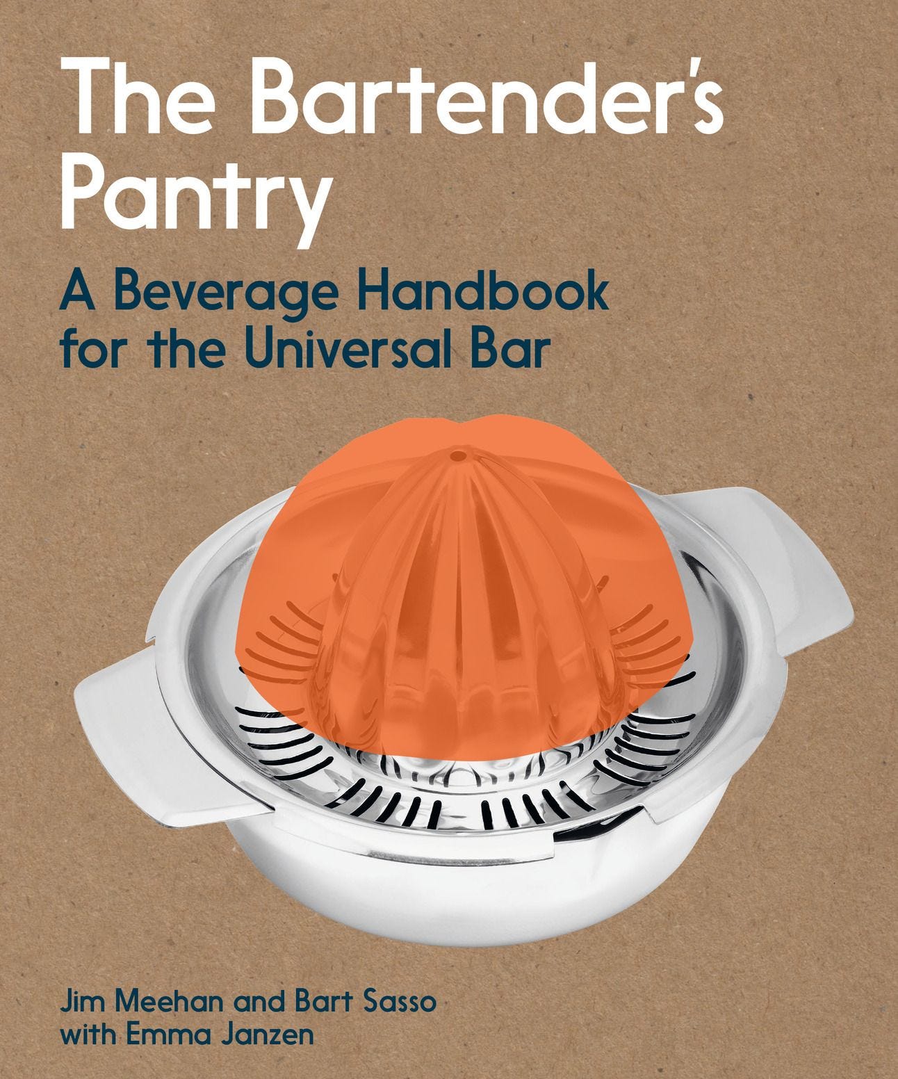 book cover with metal citrus juicer on tan background