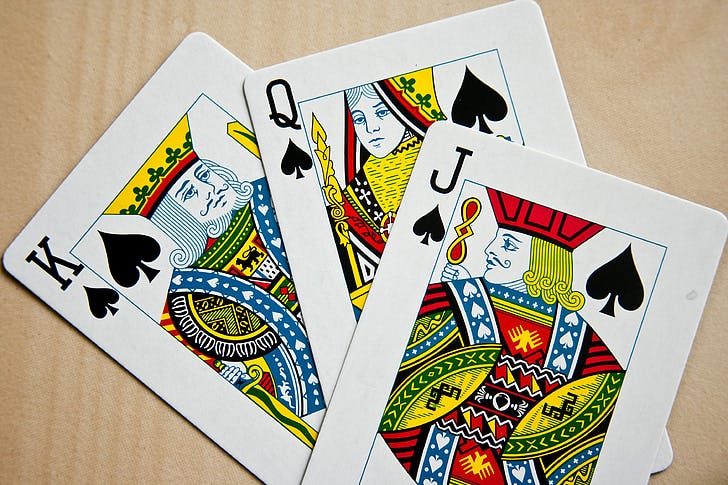 playing cards, cards, high cards, spades, three, jack, queen