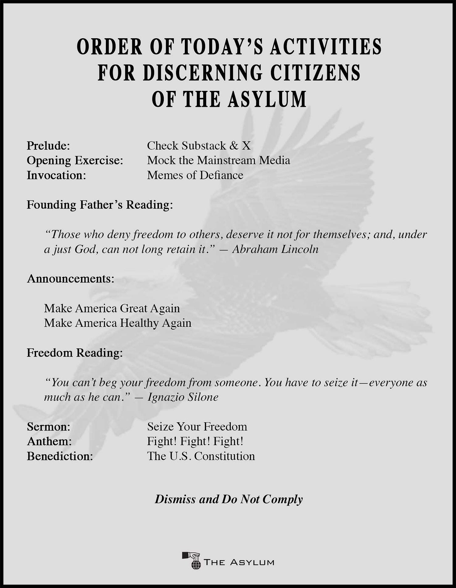 Order of Today's Activities... by The Inmate The Asylum