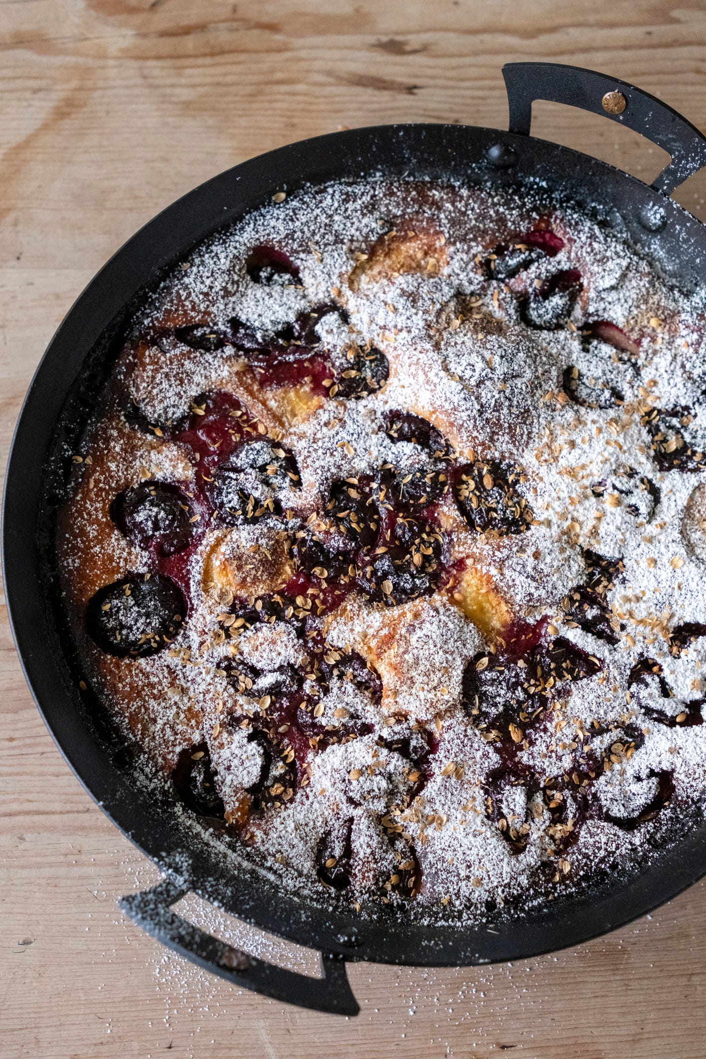 Cherry and coriander seed clafoutis