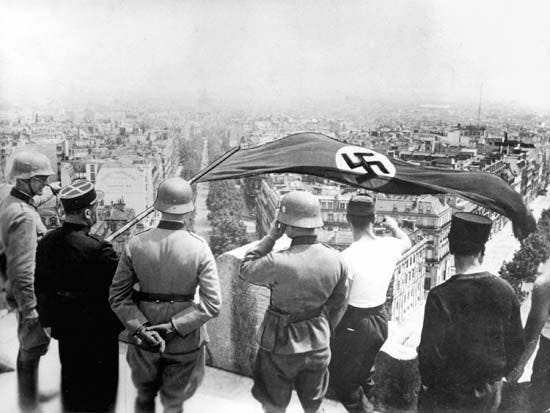 World War II: German flag flying from Arc de Triomphe
