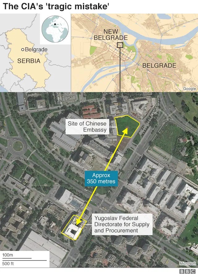 BBC Map showing location of Chinese embassy, 350 metres away from the FDSP