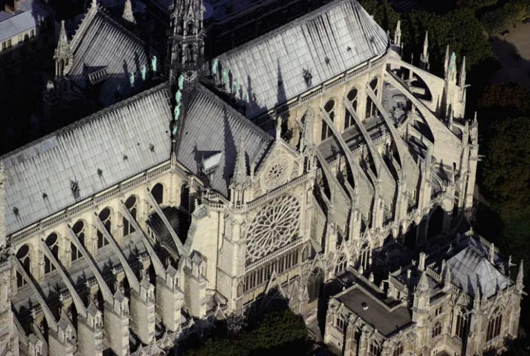 The flying buttresses of the Notre-Dame de Paris.