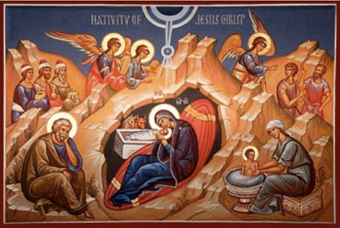 One of thousands of depictions of the Nativity of Jesus. The full cast of characters, some winged, some with haloes. But does it portray an event any more miraculous than one every parent of every newborn has experienced? 