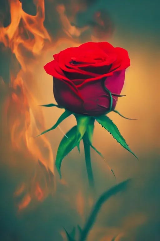a single rose flower in flame, scenery wallpaper | Stable Diffusion