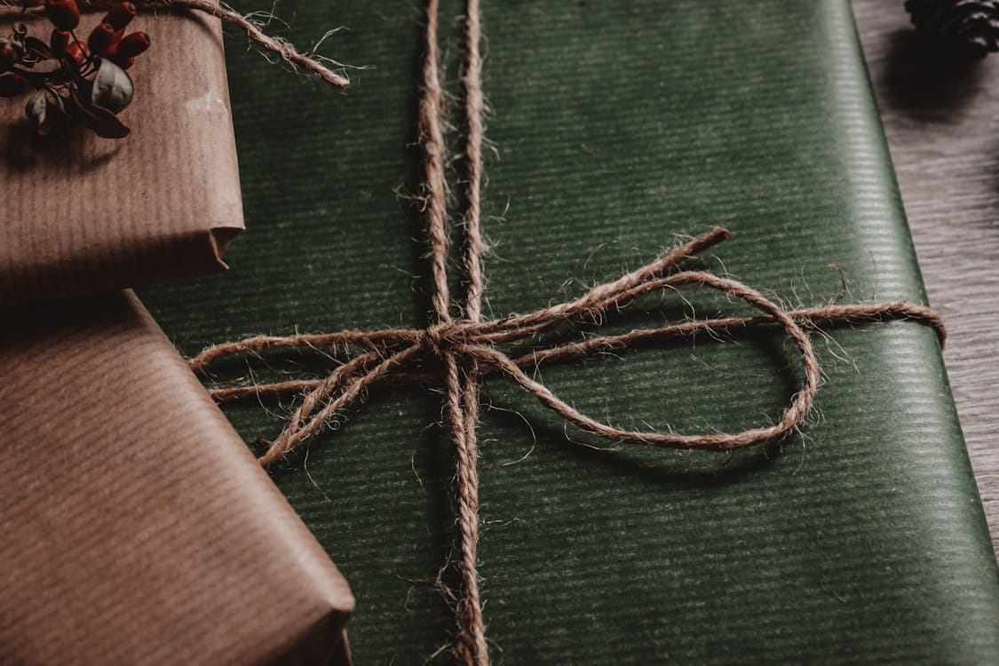 Free Green Box Tied With Brown String Stock Photo