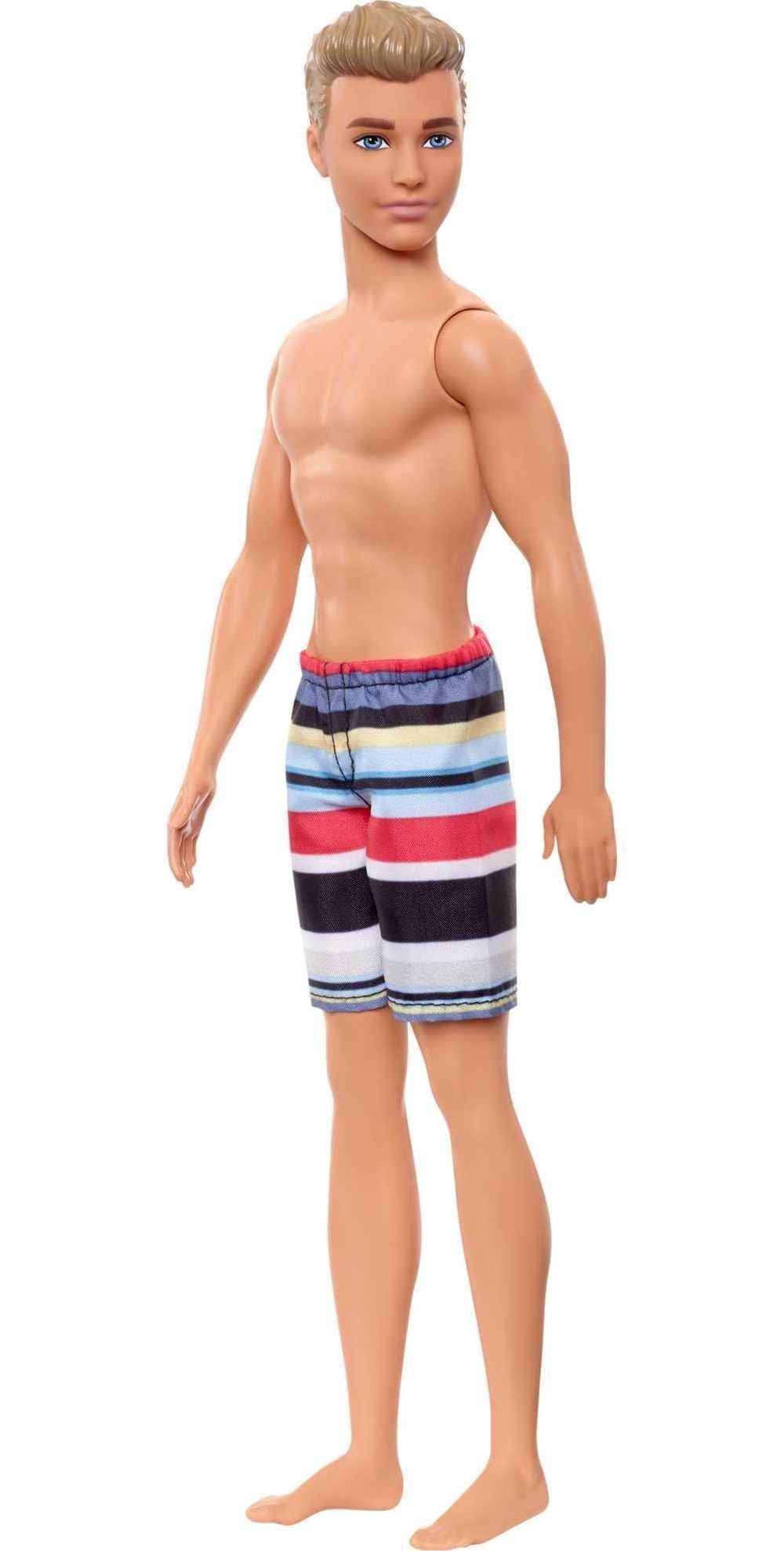 Barbie Ken Fashion Doll, Beach-Themed Wearing Striped Swimsuit