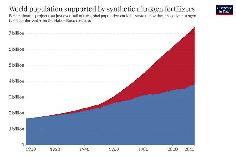 World population supported by synthetic fertilizers