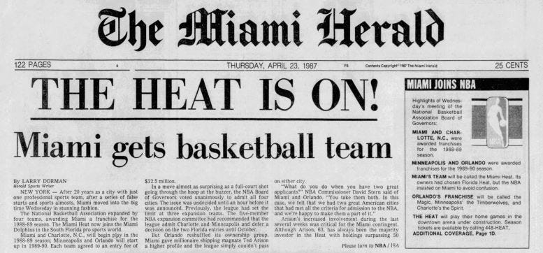 Front page of the Miami Herald on April 23, 1987.