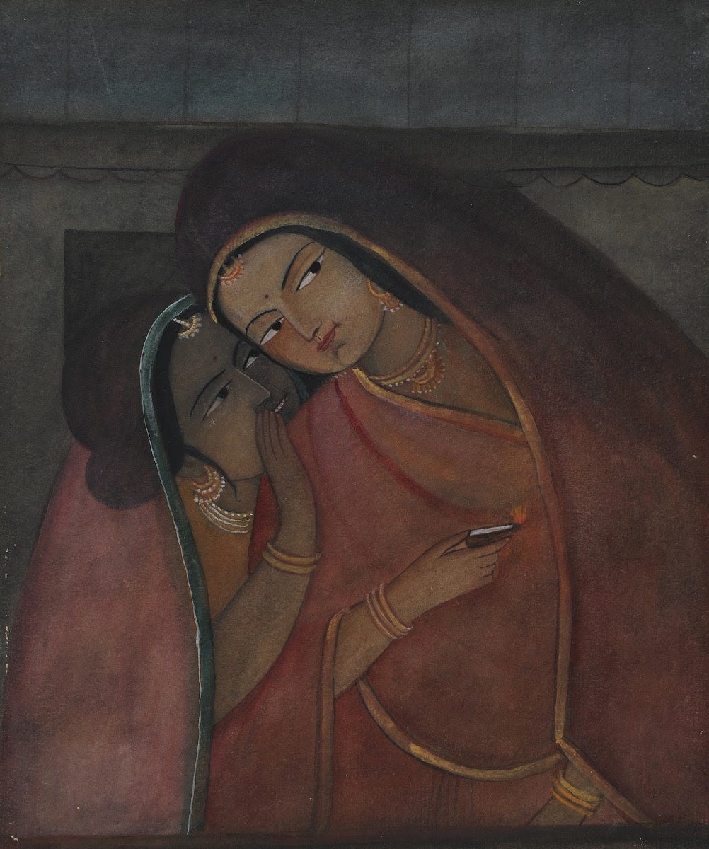 Krishna Consorting Radha in a Guise of a Gopi - Sunayani Devi — Google Arts  & Culture