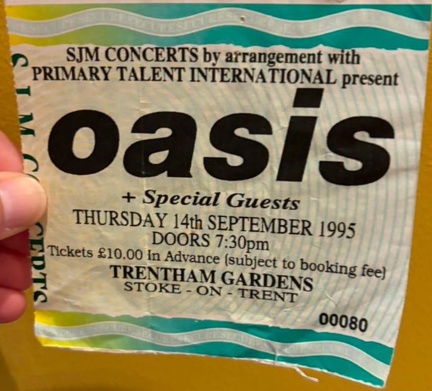 An original ticket from Oasis at Trentham Gardens in 1995 An original ticket from Oasis at Trentham Gardens in 1995