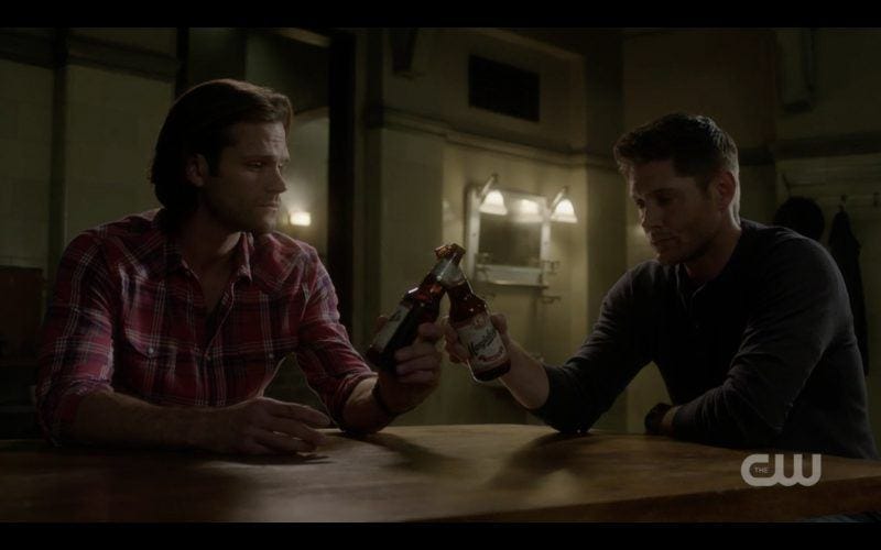 dean sam winchester clink beer bottles supernatural 1308 happy