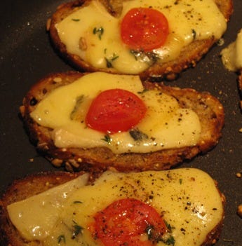 Little open-face grilled cheese sandwiches