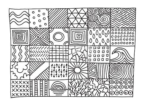 Hand-drawn vector drawing of Set Of Simple Patterns. Black-and-White...