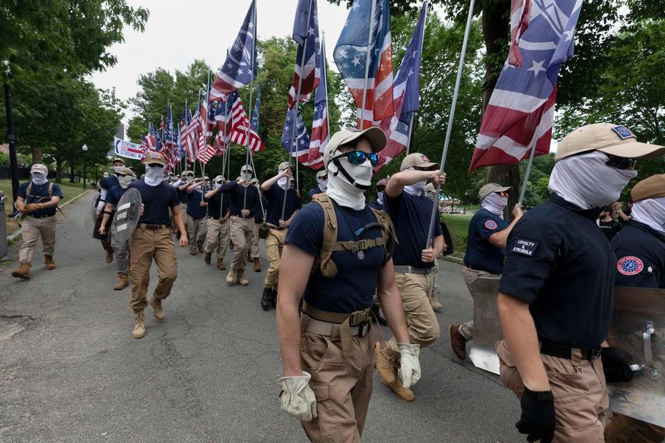 Marchers bearing the insignia of the white supremacist group Patriot Front paraded through Boston Common on July 2.