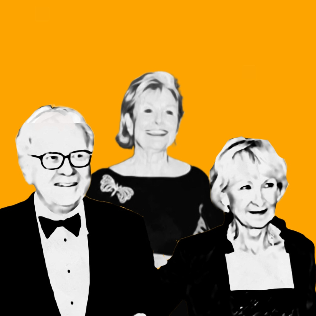 Illustration of Warren Buffett, Susan Thompson and Astrid Menks.