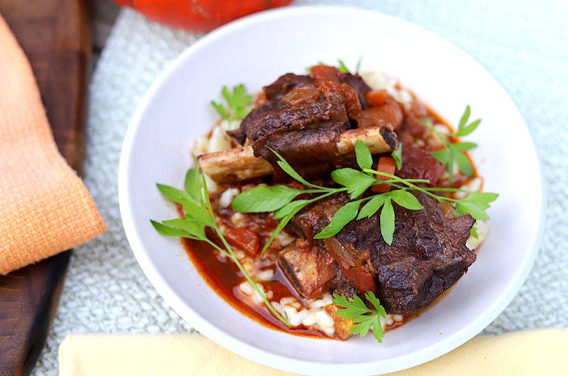 Braised Short Ribs with Ginger, Coriander and Apricots