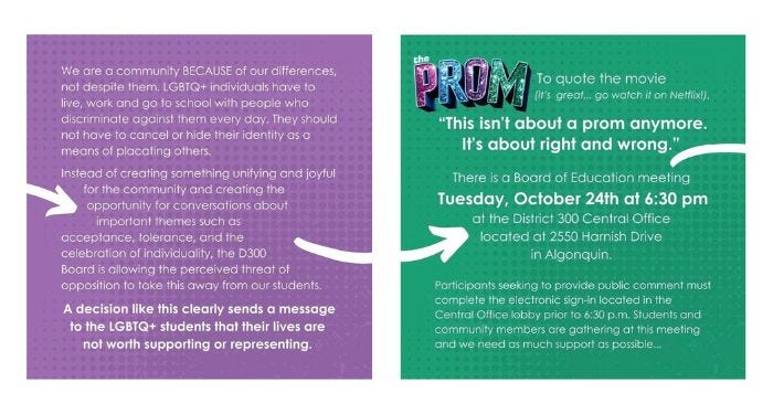 social media graphics that popped up the weekend of october 20-21 to describe what happened with The Prom at Hampshire High School. 