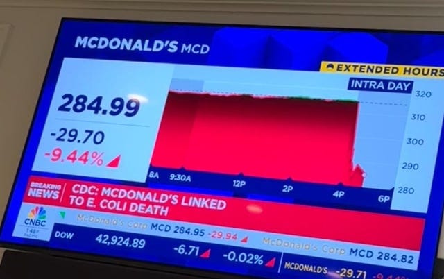 r/conspiracy - McDonald’s would have an E.Coli outbreak and plummeting stocks the weekend Trump’s visit. 