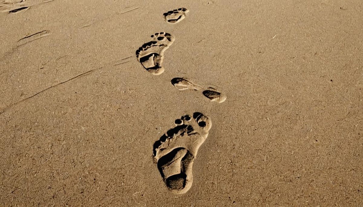 Footprints across sand