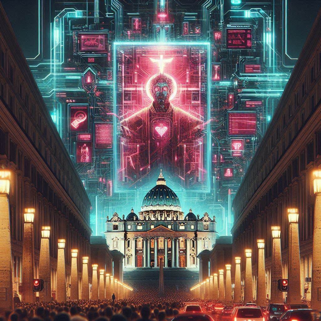 vatican but cyber, cyberpunk digital art