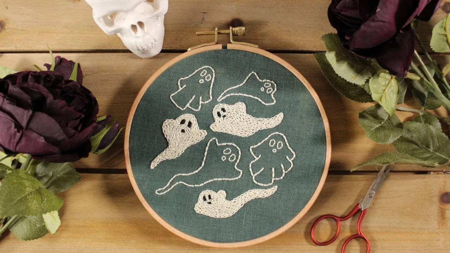 Flying Ghosts Embroidery Pattern - Crewel Ghoul