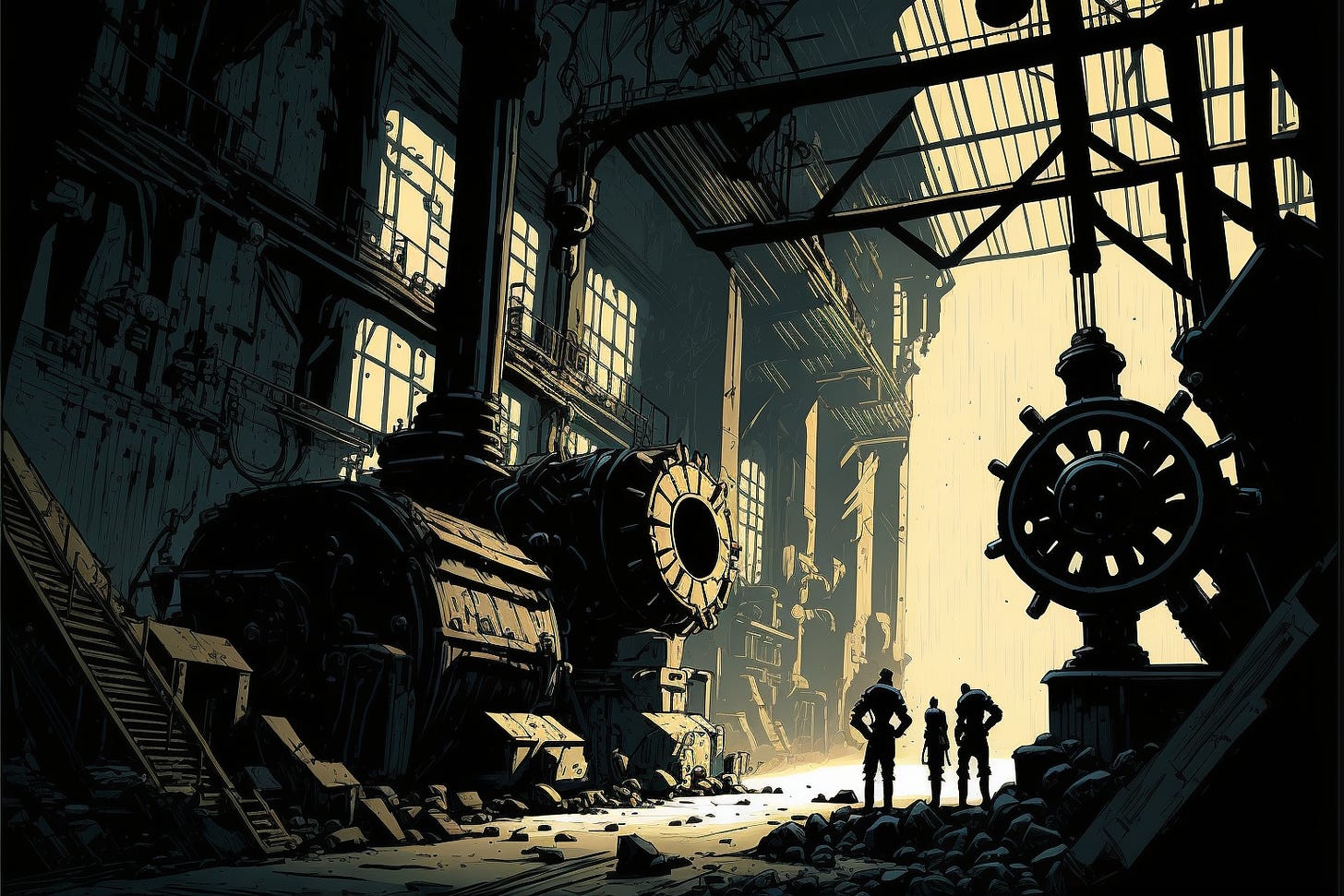robots in a mechanical factory, graphic novel