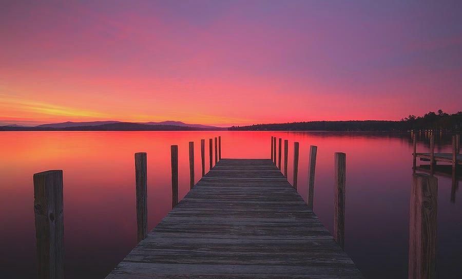 Weirs Beach Dock at Sunrise Photograph by Robert Clifford - Fine Art America