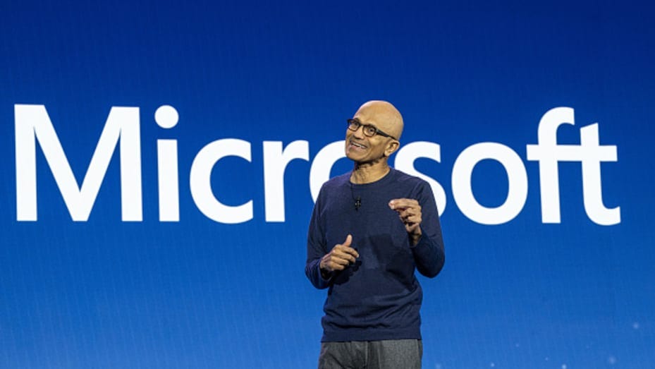 Microsoft CEO Satya Nadella speaks at the CES conference in Las Vegas on Jan. 9, 2024.