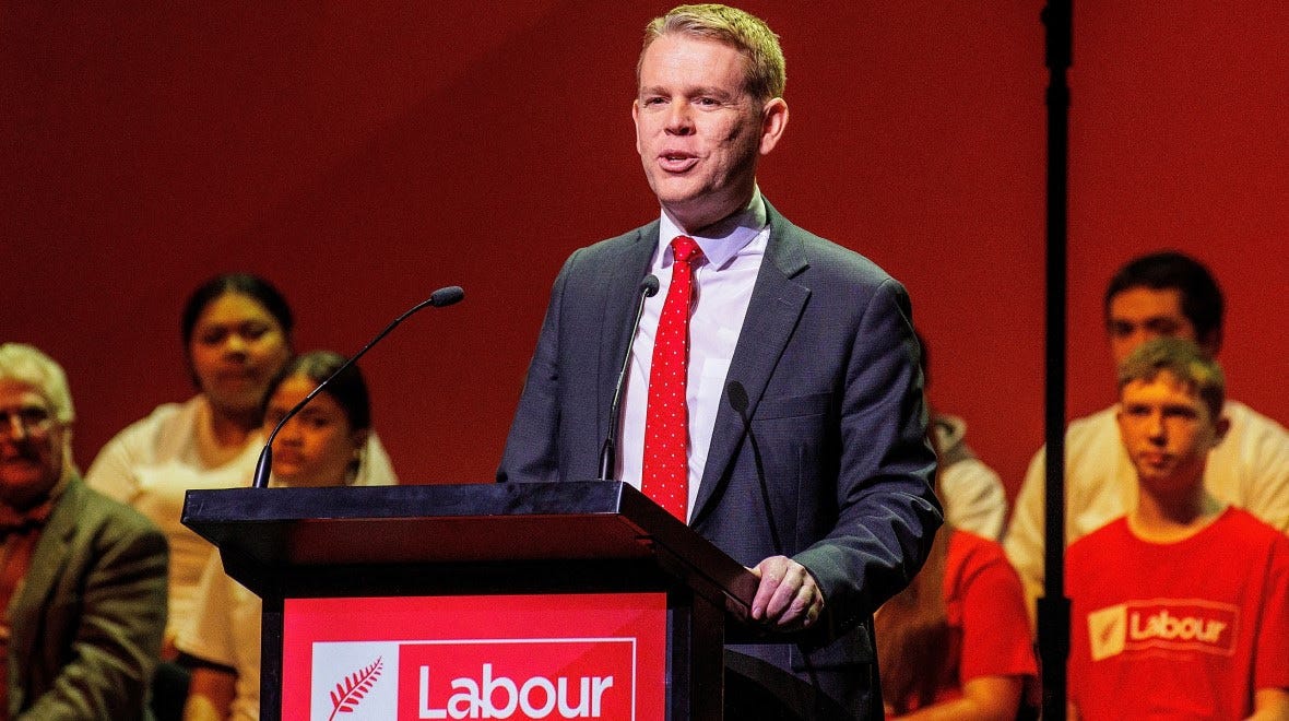 New Zealand Prime Minister Chris Hipkins speaking at a rally