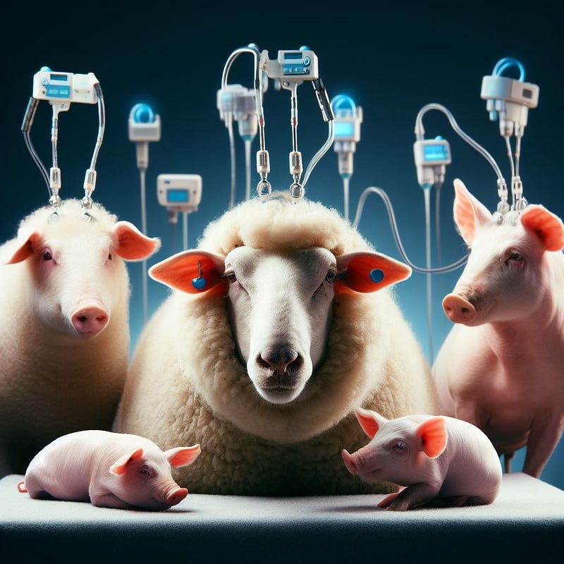 Sheep and pigs with brain chip implants