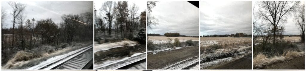 montage of snow from the train