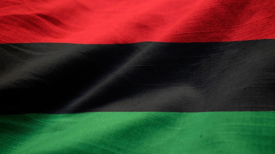 Image of the Pan-African flag- red, black, and green