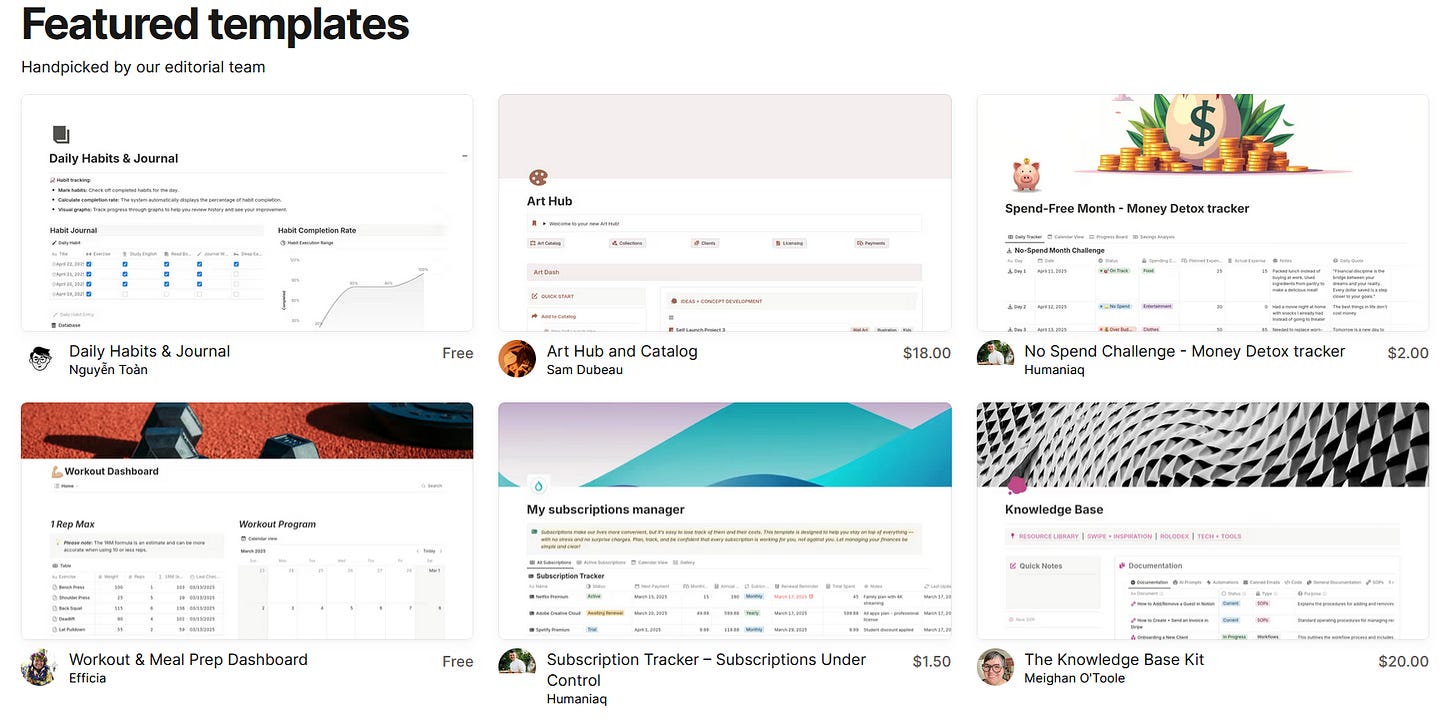 featured templates available in Notion.