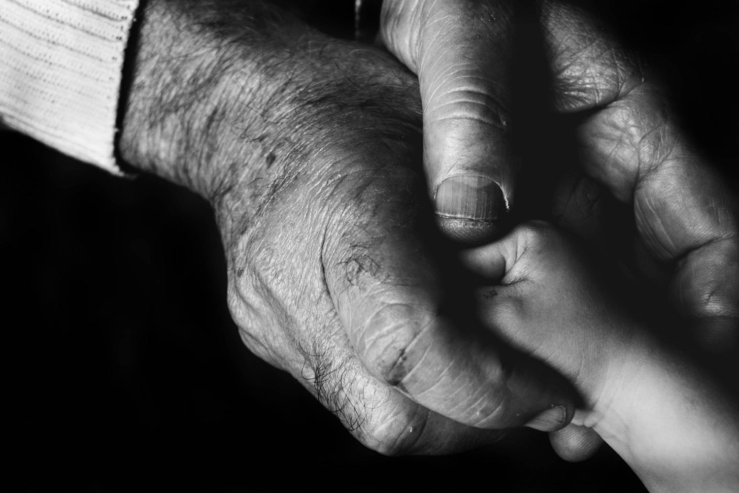 cute picture of grandparent holding newborn hand