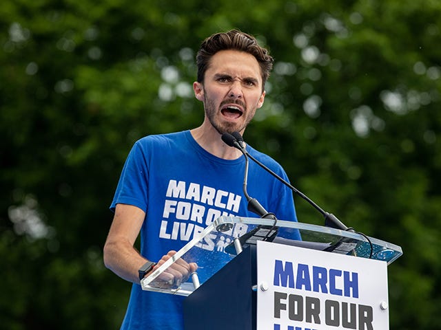 Gun violence survivor and activist David Hogg speaks at the March for our Lives rally agai