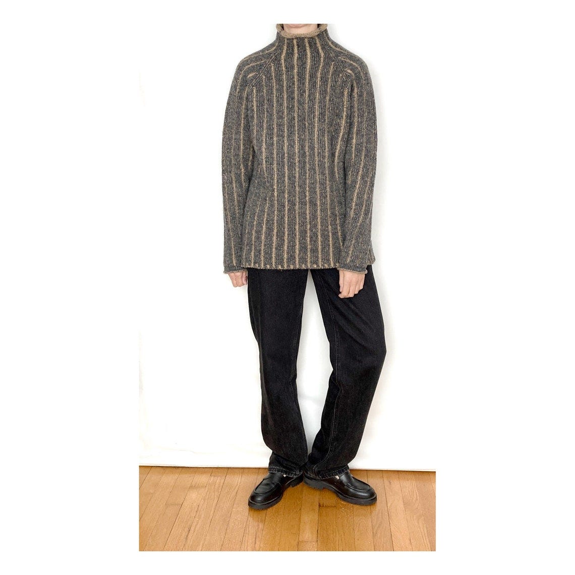 Vintage WOOL Mockneck Ribbed Sweater / Size S L image 1